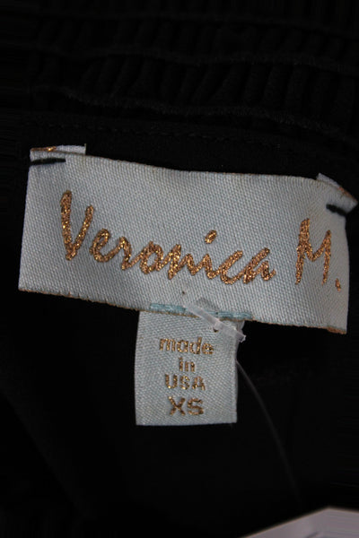 Veronica M Women Black Silk Mock Neck Sleeveless Tank Button Closure Size XS