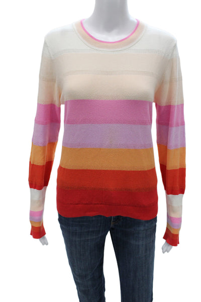 525 Unisex Beige Striped Cotton Polyester Pullover Crew Neck Long Sleeve Size M