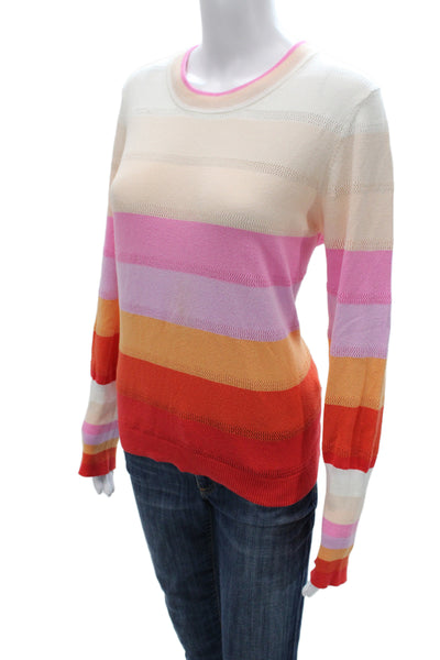 525 Unisex Beige Striped Cotton Polyester Pullover Crew Neck Long Sleeve Size M