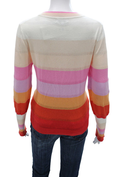 525 Unisex Beige Striped Cotton Polyester Pullover Crew Neck Long Sleeve Size M
