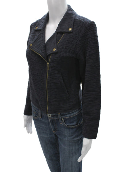Lilla P Women Biker Motorcycle Jacket Black Cotton Collared Button Size S