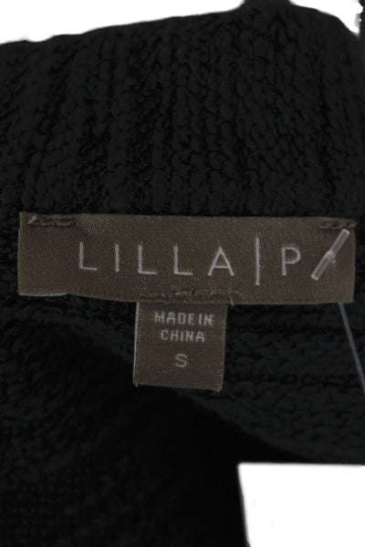 Lilla P Women Biker Motorcycle Jacket Black Cotton Collared Button Size S