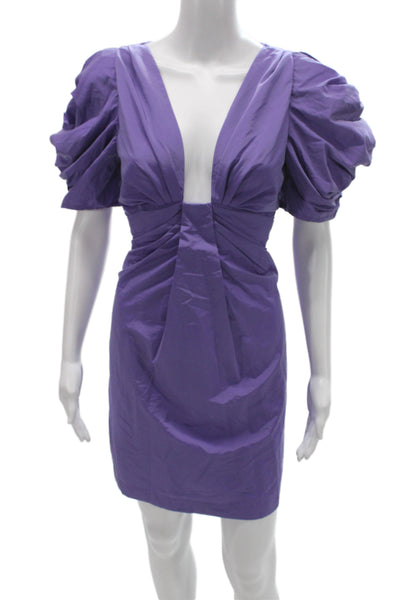 Hyacinth House Womens 80s Purple V-Neck Short Sleeve Short Dress Button Size S
