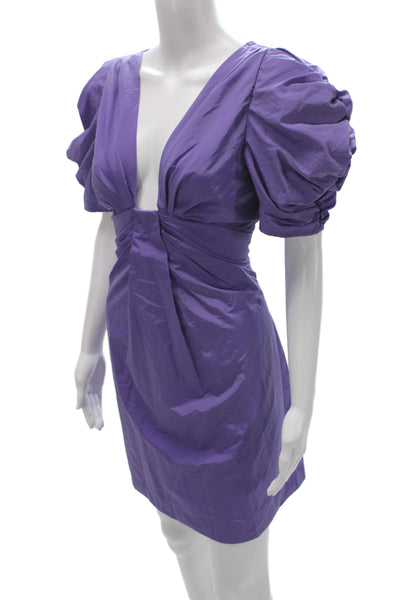 Hyacinth House Womens 80s Purple V-Neck Short Sleeve Short Dress Button Size S