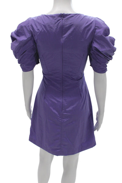 Hyacinth House Womens 80s Purple V-Neck Short Sleeve Short Dress Button Size S