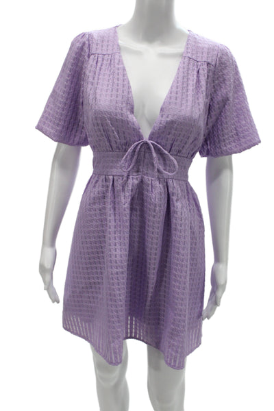 Hello Molly Women Fit & Flare Mini Dress Purple V-Neck Short Sleeve Size L