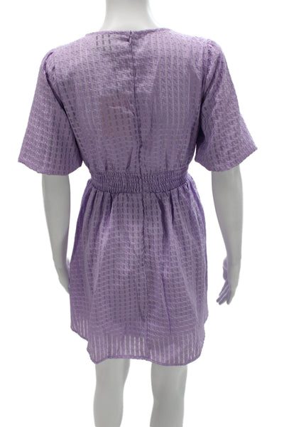 Hello Molly Women Fit & Flare Mini Dress Purple V-Neck Short Sleeve Size L
