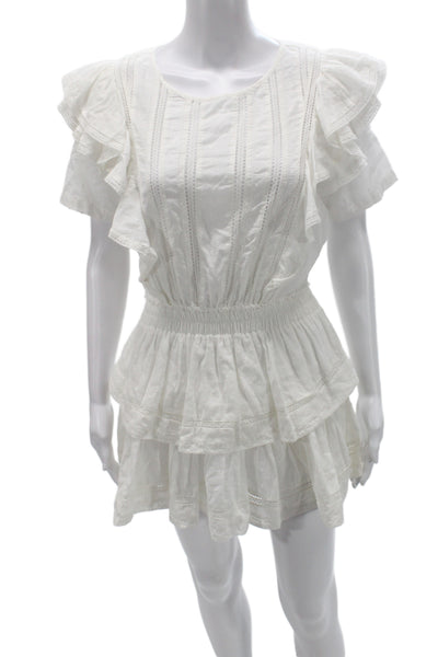 Love Shack Fancy Women Fit & Flare Sundress White Bohemian Short Sleeve Size S