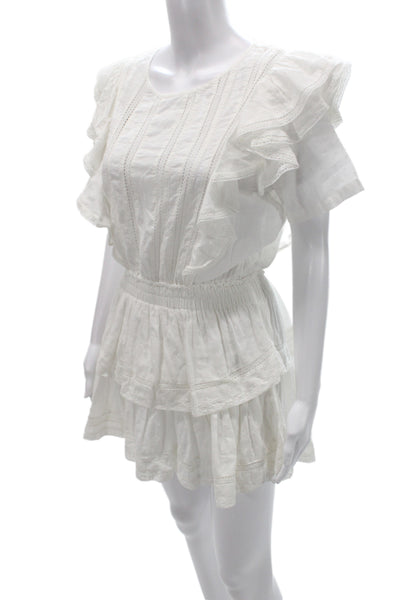 Love Shack Fancy Women Fit & Flare Sundress White Bohemian Short Sleeve Size S