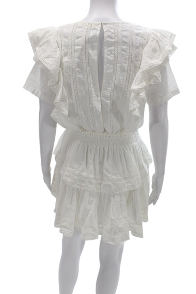 Love Shack Fancy Women Fit & Flare Sundress White Bohemian Short Sleeve Size S