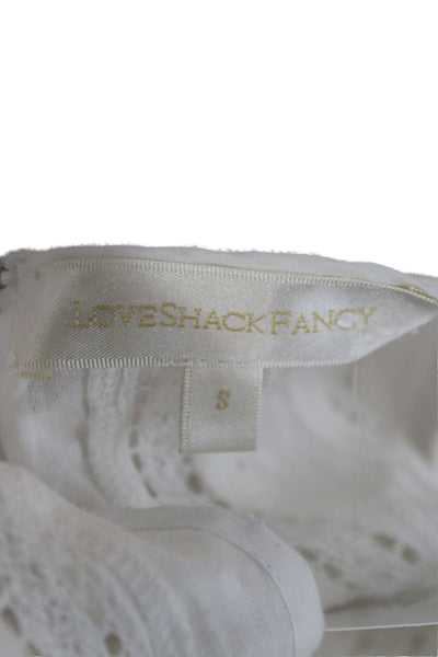Love Shack Fancy Women Fit & Flare Sundress White Bohemian Short Sleeve Size S