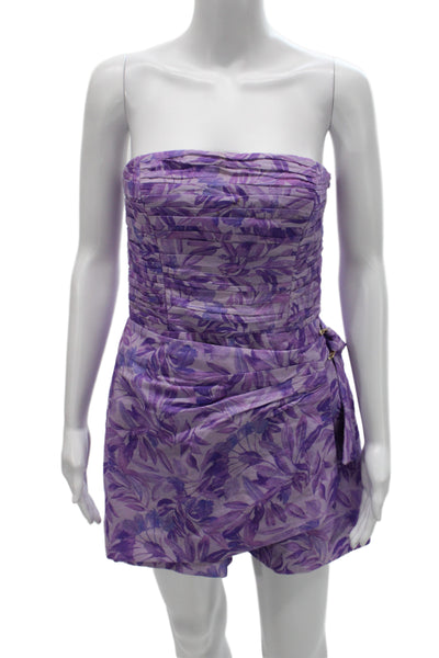 AMUR Women Purple Floral Sleeveless Square Neck Romper Size 6