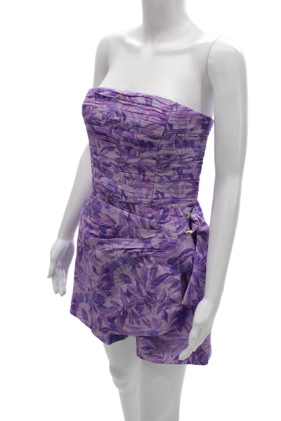 AMUR Women Purple Floral Sleeveless Square Neck Romper Size 6