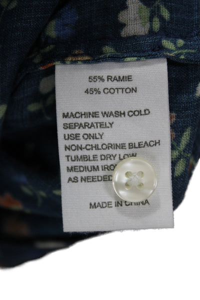 Birds of Paradis by Trovata Women Dark Blue Floral Button Up Blouse Size XS