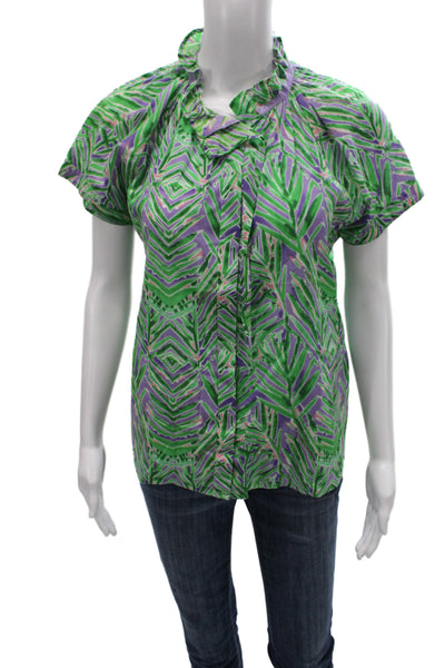 Stark Women High Neck Short Sleeve Cotton Blouse Green Nature Size XS
