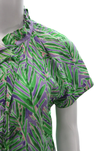 Stark Women High Neck Short Sleeve Cotton Blouse Green Nature Size XS