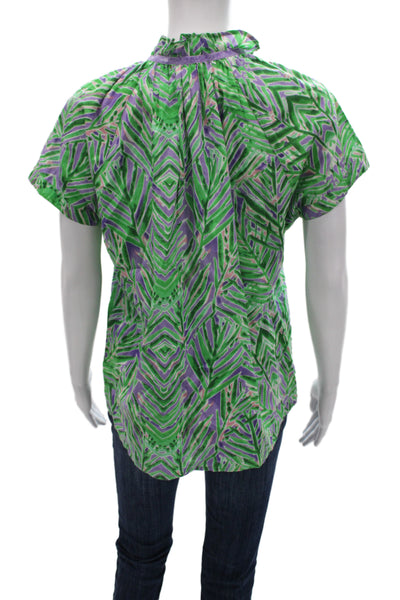 Stark Women High Neck Short Sleeve Cotton Blouse Green Nature Size XS
