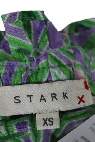 Stark Women High Neck Short Sleeve Cotton Blouse Green Nature Size XS