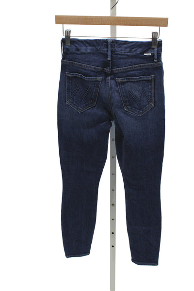 Mother Women Ankle Skinny Jeans Dark Blue Denim Mid Rise Petite Size 24