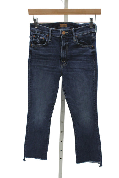 Mother Women Ankle Cropped Jeans Dark Blue High Waist Button Size 26