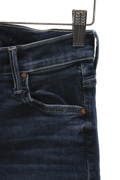 Mother Women Ankle Cropped Jeans Dark Blue High Waist Button Size 26