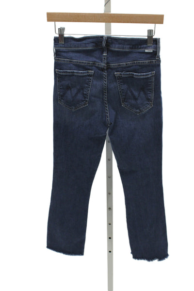 Mother Women Ankle Cropped Jeans Dark Blue High Waist Button Size 26
