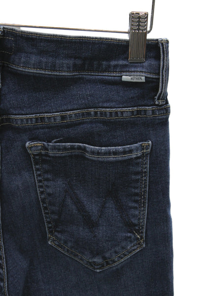 Mother Women Ankle Cropped Jeans Dark Blue High Waist Button Size 26