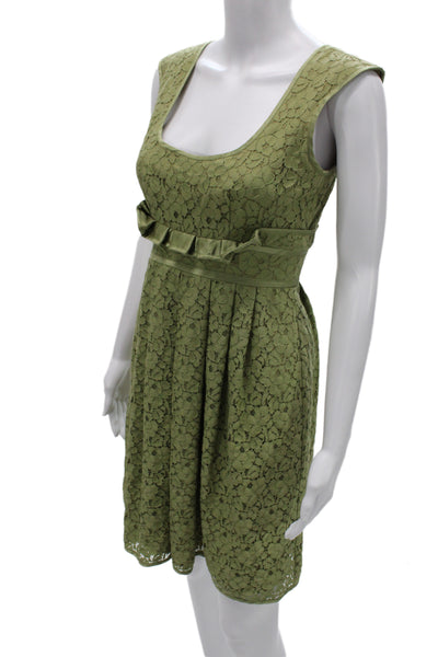 Nanette Lepore Women A-Line Dress Green Lace Floral Size 2