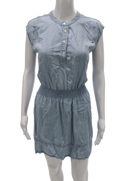 Hatley Women Light Blue Shirt Dress Short Sleeve Button Size M