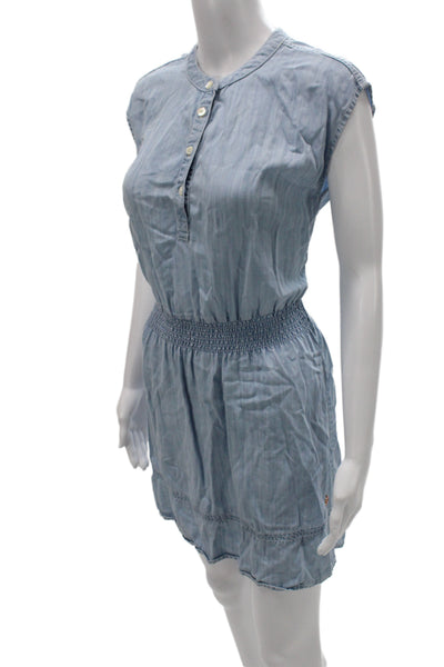 Hatley Women Light Blue Shirt Dress Short Sleeve Button Size M