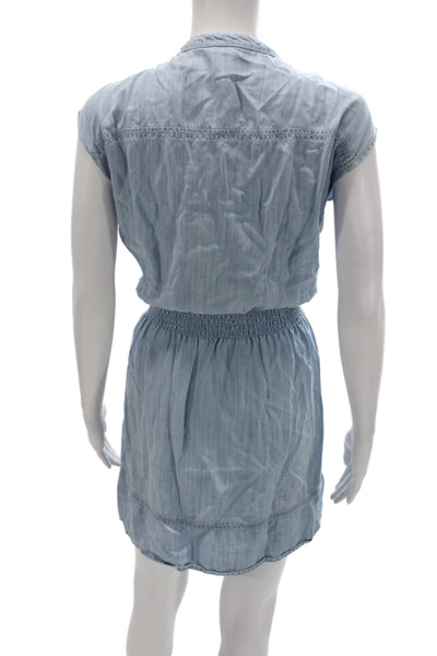 Hatley Women Light Blue Shirt Dress Short Sleeve Button Size M