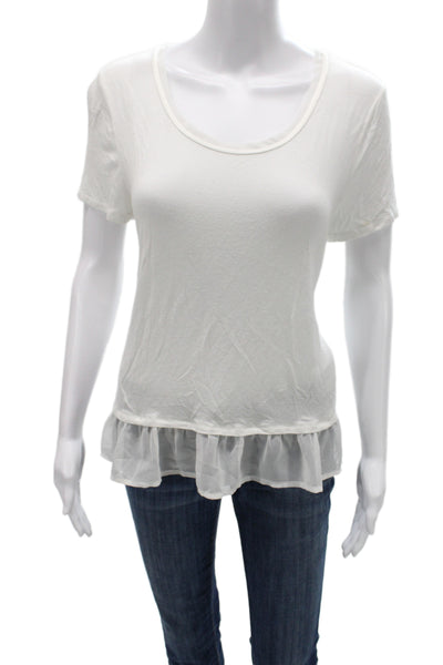 Marled Womens Basic White T-Shirt Rayon Spandex Short Sleeve Round Neck Size M