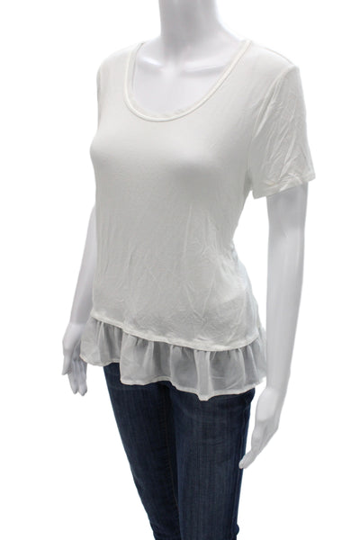 Marled Womens Basic White T-Shirt Rayon Spandex Short Sleeve Round Neck Size M