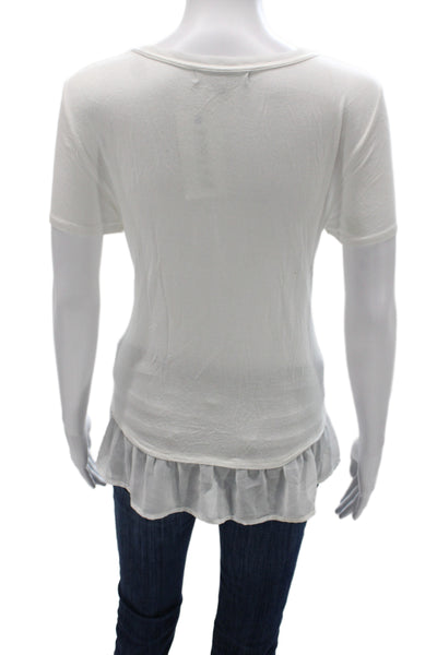 Marled Womens Basic White T-Shirt Rayon Spandex Short Sleeve Round Neck Size M