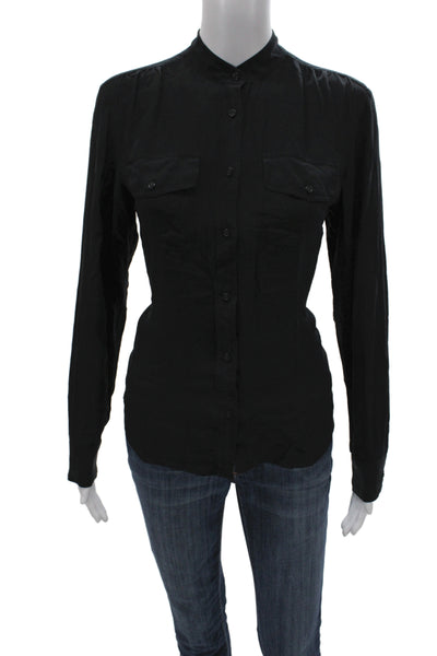 Lauren Ralph Lauren Women Black Mock Neck Long Sleeve Button-Up Top Size S