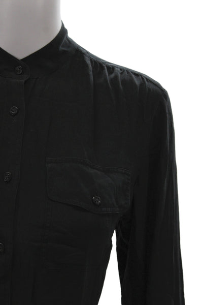 Lauren Ralph Lauren Women Black Mock Neck Long Sleeve Button-Up Top Size S