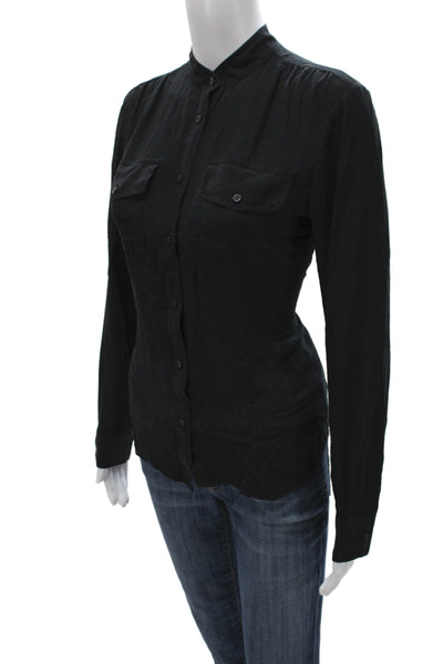 Lauren Ralph Lauren Women Black Mock Neck Long Sleeve Button-Up Top Size S