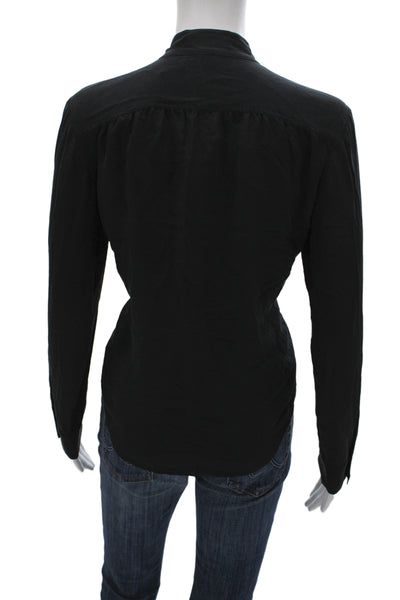 Lauren Ralph Lauren Women Black Mock Neck Long Sleeve Button-Up Top Size S