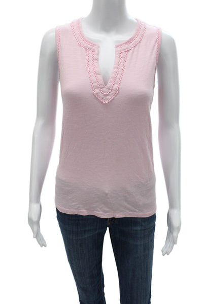 Boden Womens Basic V-Neck Sleeveless Cotton Tank Pink Solid Size 6