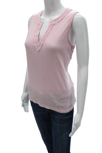 Boden Womens Basic V-Neck Sleeveless Cotton Tank Pink Solid Size 6