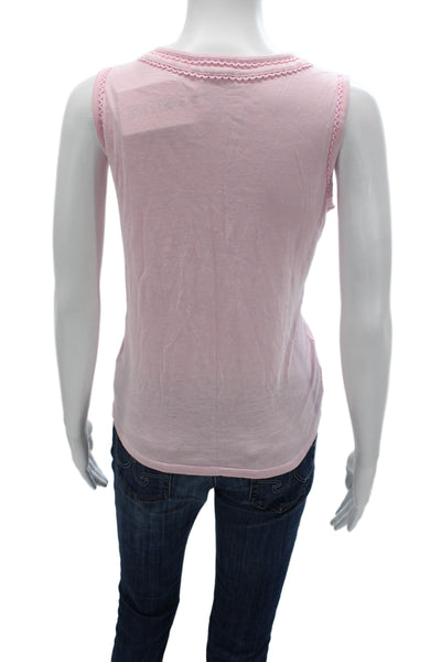Boden Womens Basic V-Neck Sleeveless Cotton Tank Pink Solid Size 6