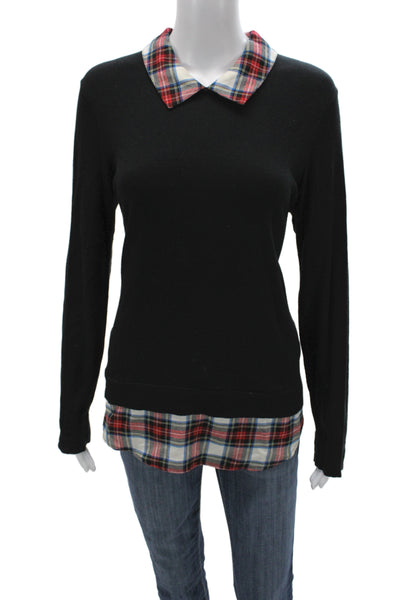 J Crew Womens Black Plaid Collared Cotton Button Long Sleeve Blouse Size M