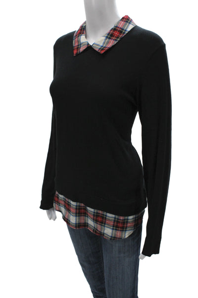 J Crew Womens Black Plaid Collared Cotton Button Long Sleeve Blouse Size M
