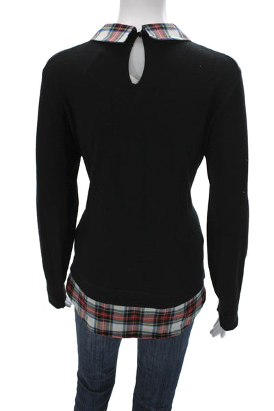 J Crew Womens Black Plaid Collared Cotton Button Long Sleeve Blouse Size M