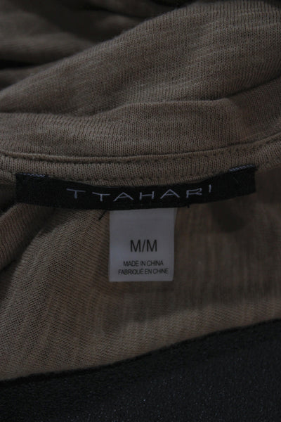 T Tahari Women Brown Bohemian Round Neck Short Sleeve T-Shirt Size M