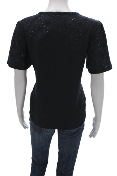 Michael Michael Kors Women Black V-Neck Short Sleeve Drawstring Blouse Size L