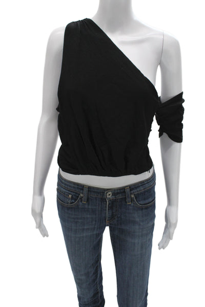Free People Women Sleeveless Cropped Top Black Zip Rayon Spandex Size M