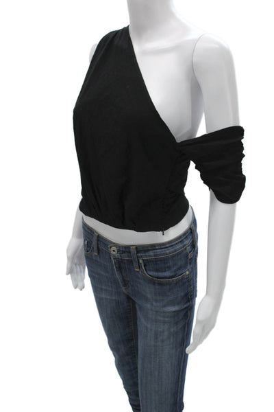 Free People Women Sleeveless Cropped Top Black Zip Rayon Spandex Size M