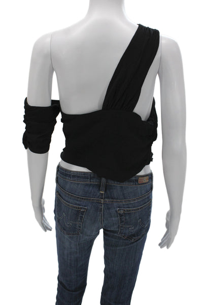 Free People Women Sleeveless Cropped Top Black Zip Rayon Spandex Size M