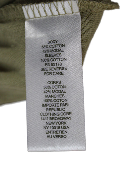 T Tahari Womens Green Boho Solid Round Neck Short Sleeve T-Shirt Size M